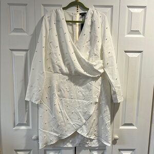 Elegant White Wrap Dress with Embellishments